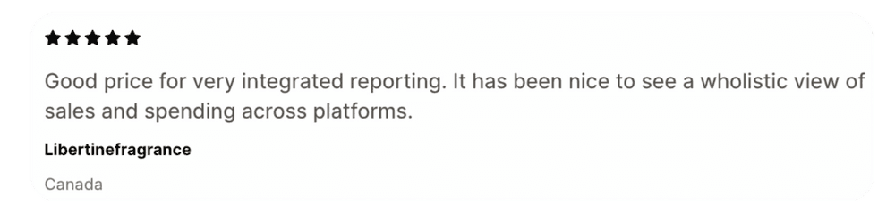 Libertinefragrance, Canada, 5 stars: good price for very integrated reporting across platforms